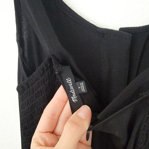 Madewell Smocked Black Button Front Wide Leg Sleeveless Jumper One Piece Size 2 - Picture 11 of 11